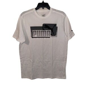 𝅺PUMA White/Gray Graphic Logo Short Sleeve T-Shirt Mens Size M